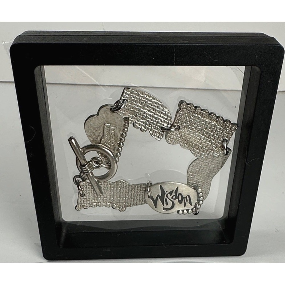 Marcie USA Pewter Charm Bracelet Faith Love Believe Laugh Breathe Toggle Y2K - Picture 3 of 9